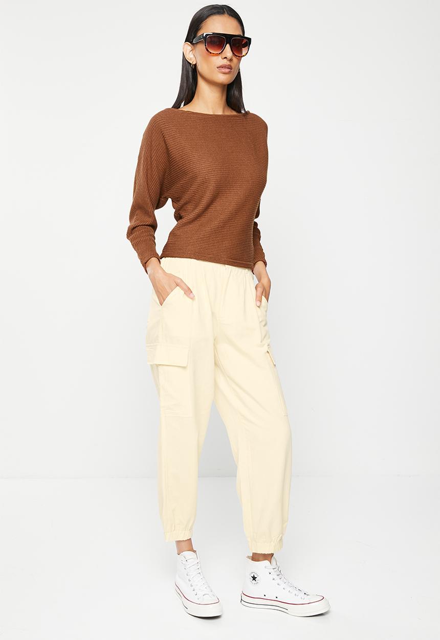 Me&B - Lux rib boat neck dolman  - rust