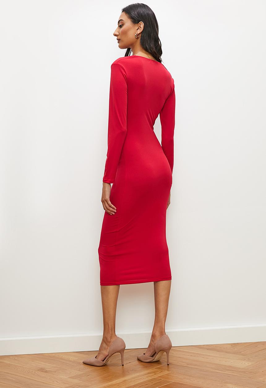 edit - Draped front long sleeve knit dress - red1