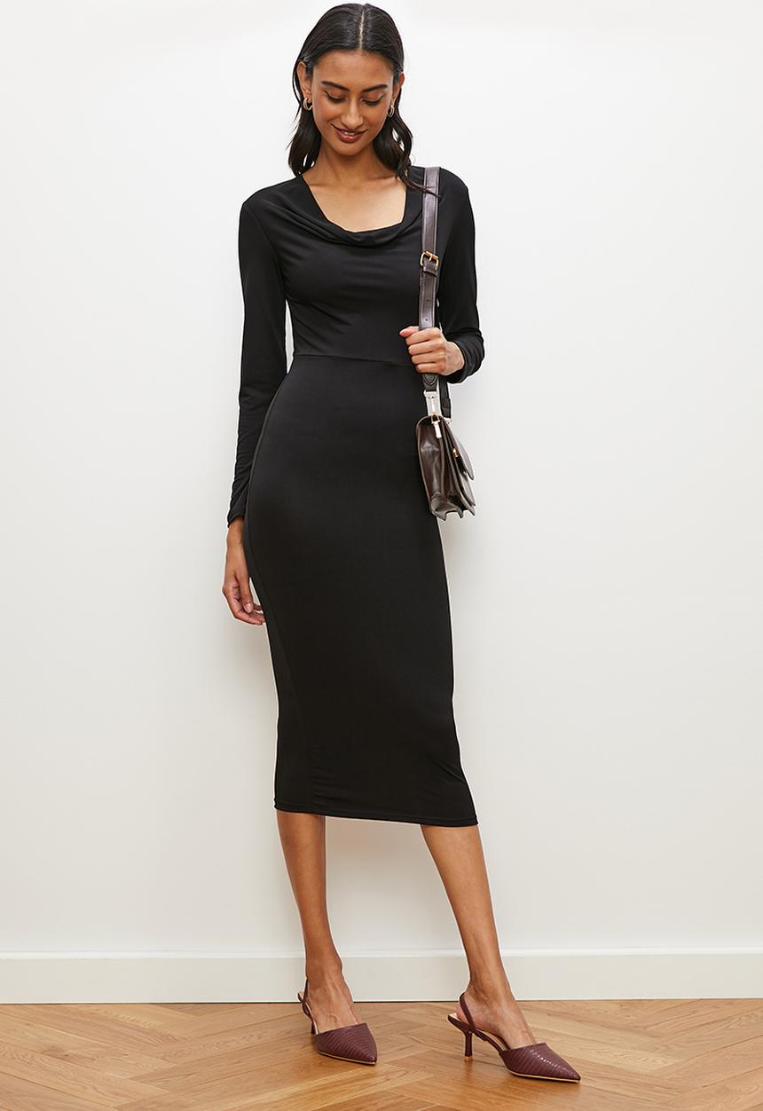 edit - Draped front long sleeve knit dress - black1