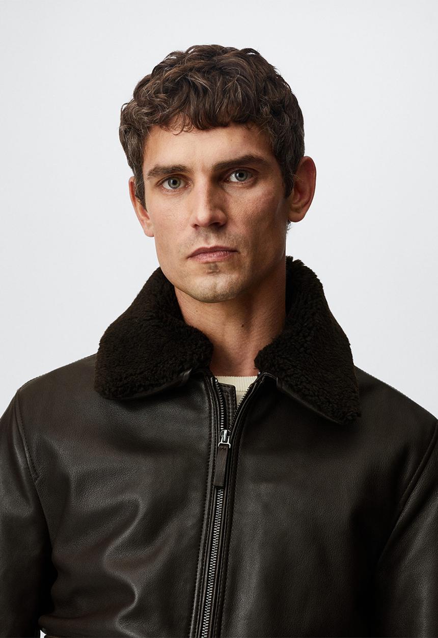 MANGO - Jacket miro leather aviator  - chocolate