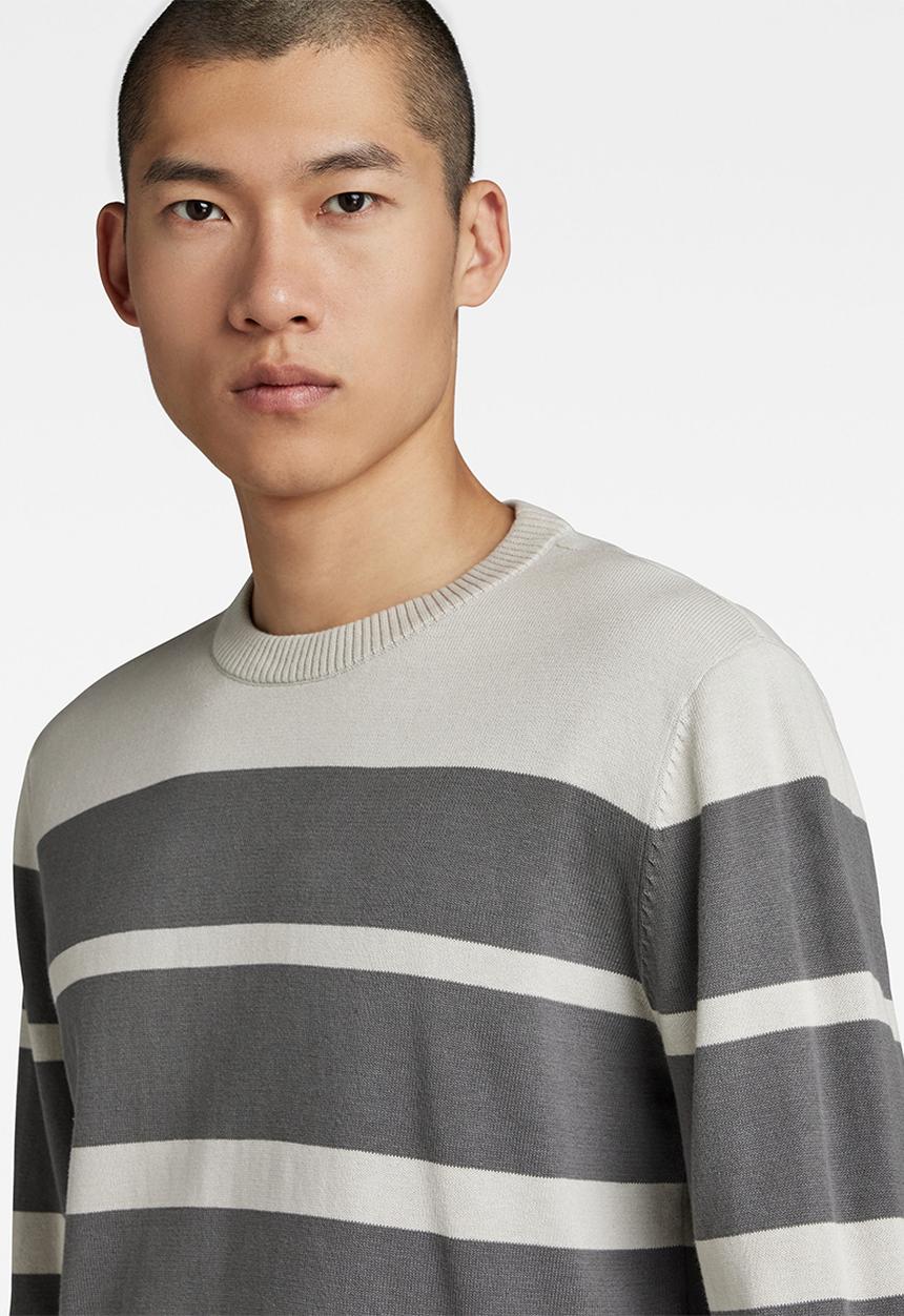 G-STAR - Irregular stripe r knit - oyster mushroom/granite stripe