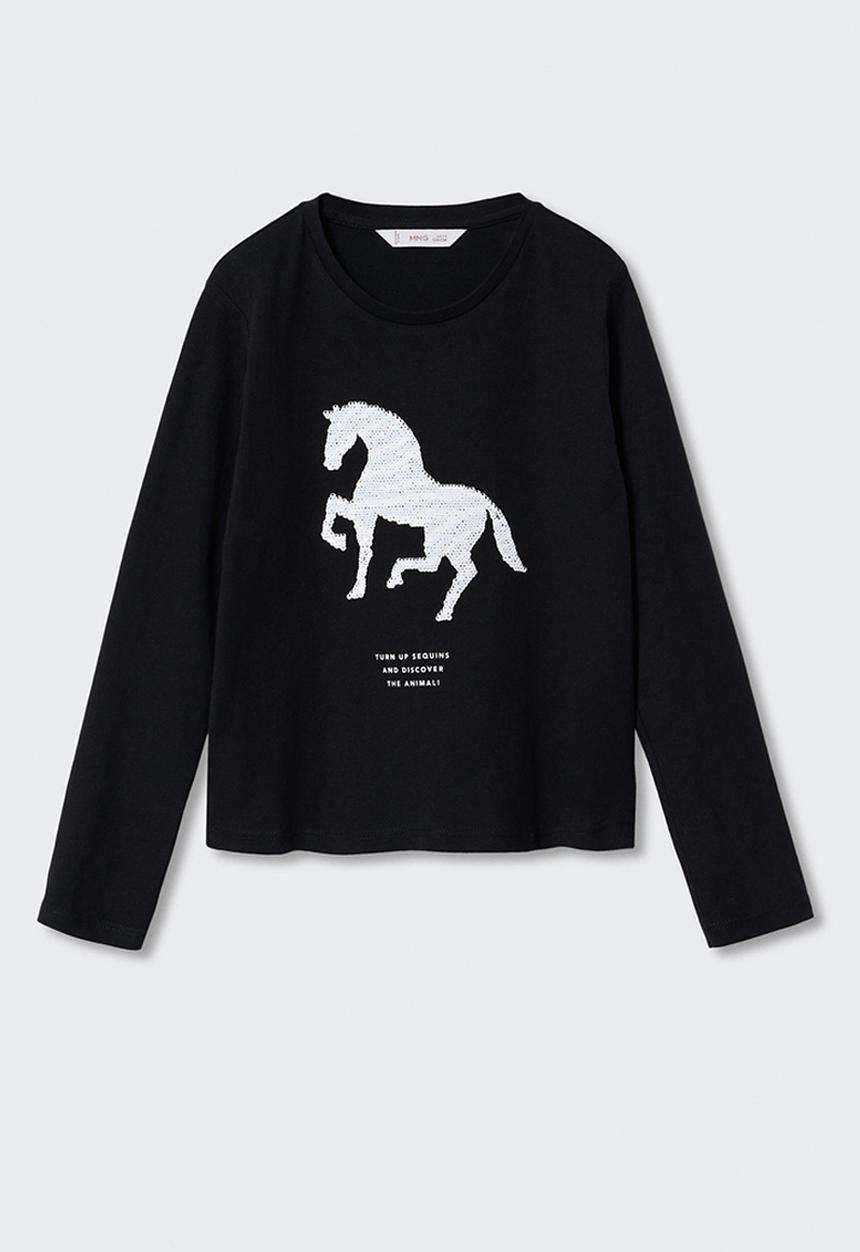 MANGO - T-shirt animals - black
