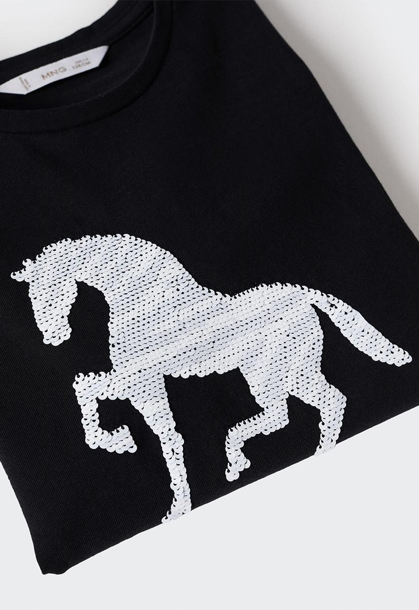 MANGO - T-shirt animals - black