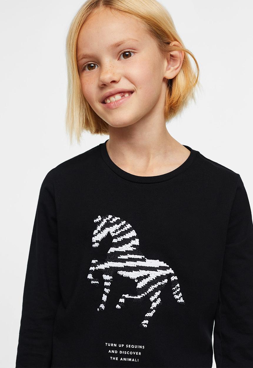 MANGO - T-shirt animals - black