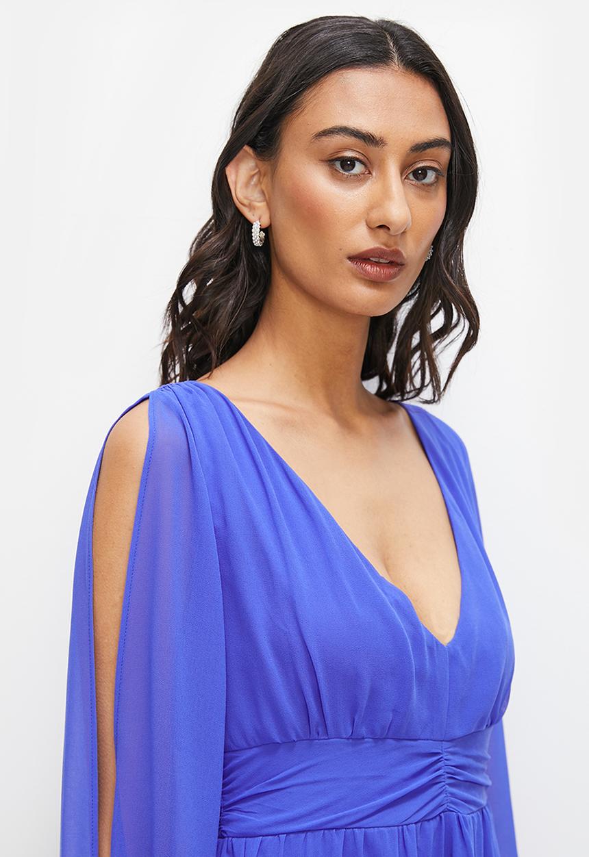 edit - Split sleeve fit and flare mini dress - cobalt