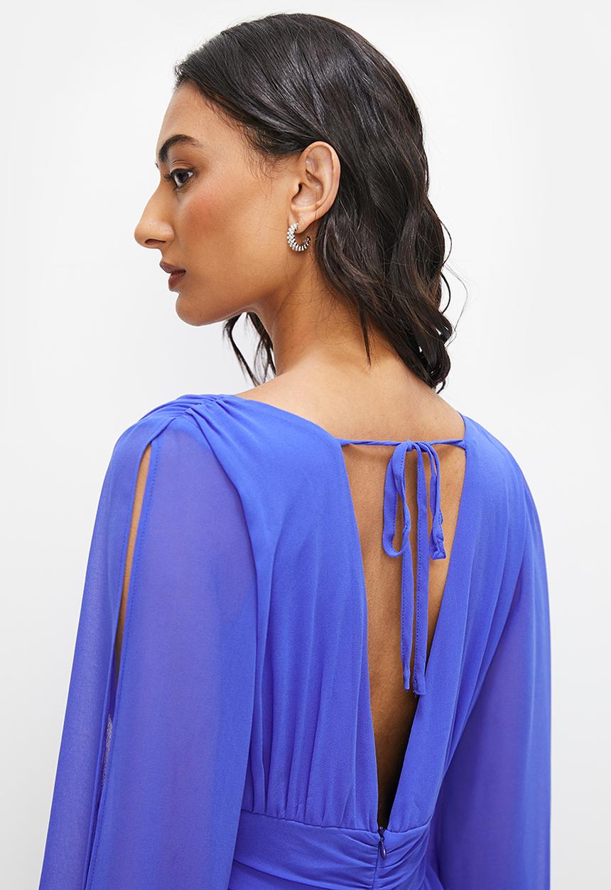 edit - Split sleeve fit and flare mini dress - cobalt