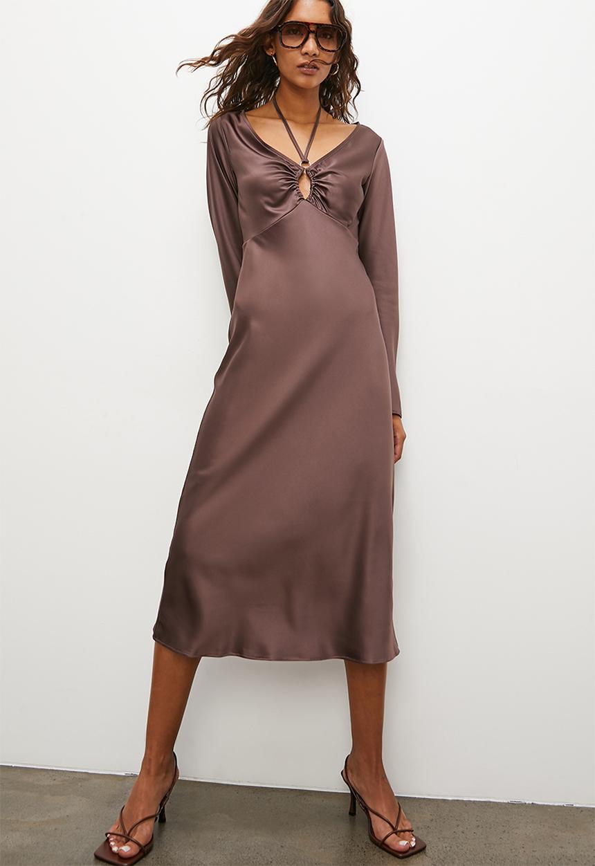 Superbalist - Tie detail long sleeve slip dress - deep purple