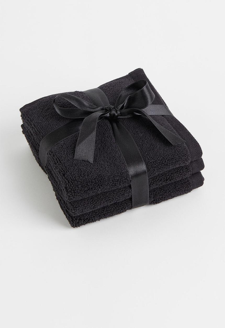 H&M - 3-pack cotton terry flannels - black