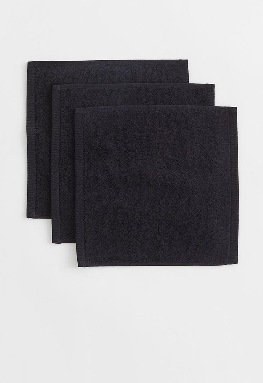 H&M - 3-pack cotton terry flannels - black