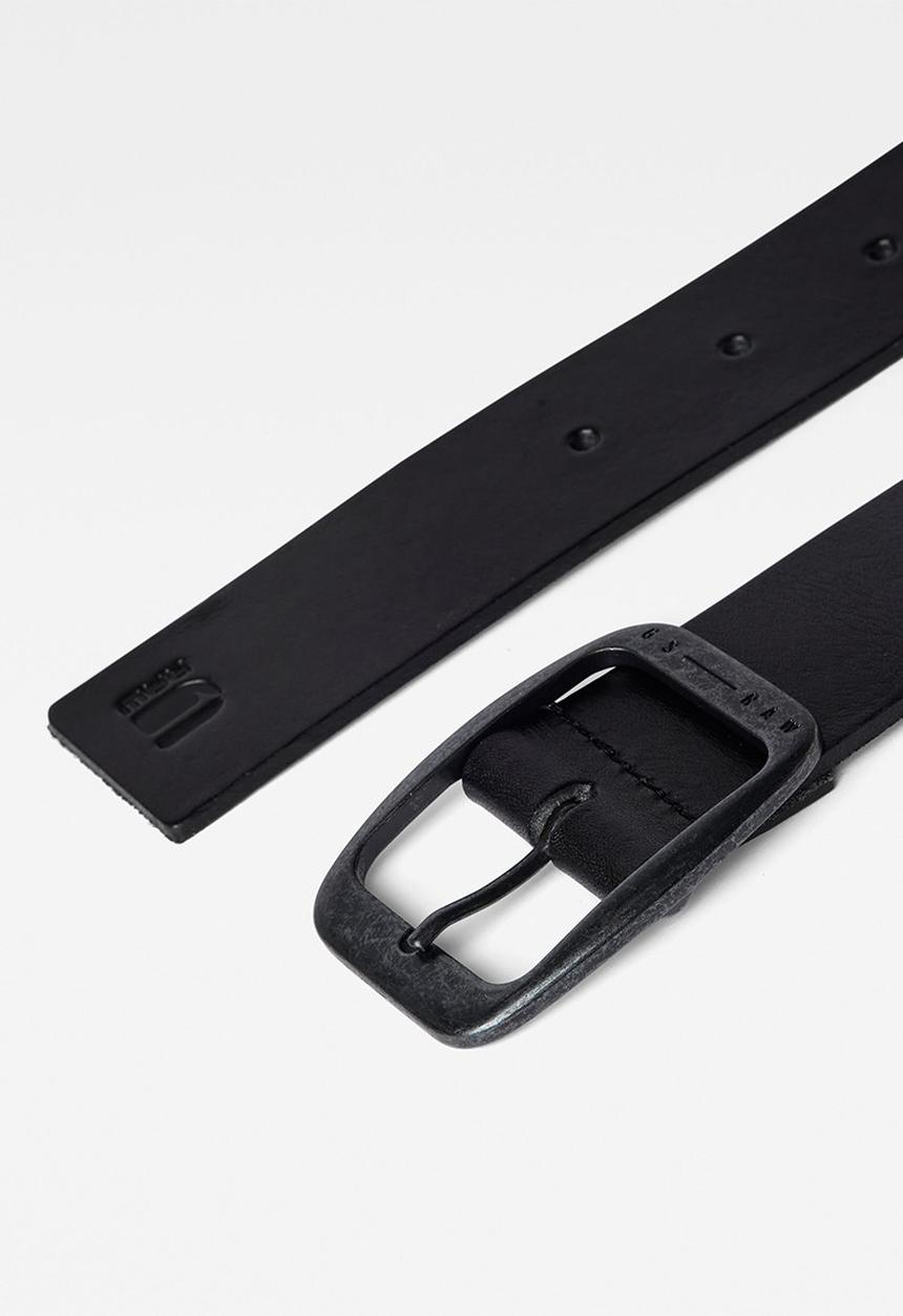G-STAR - Mett  leather belt -black & black metal