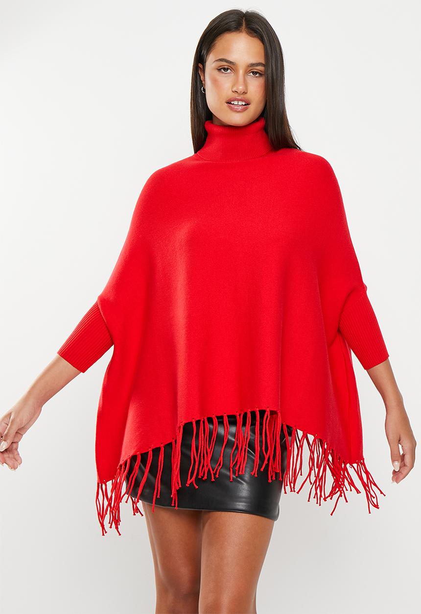 dailyfriday - High neck poncho - red