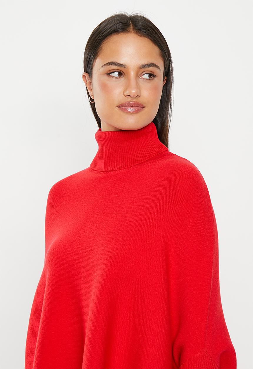 dailyfriday - High neck poncho - red