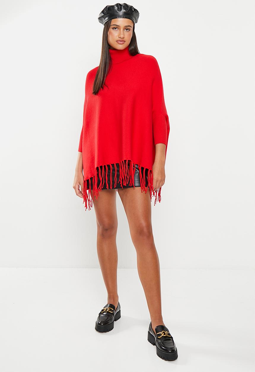 dailyfriday - High neck poncho - red