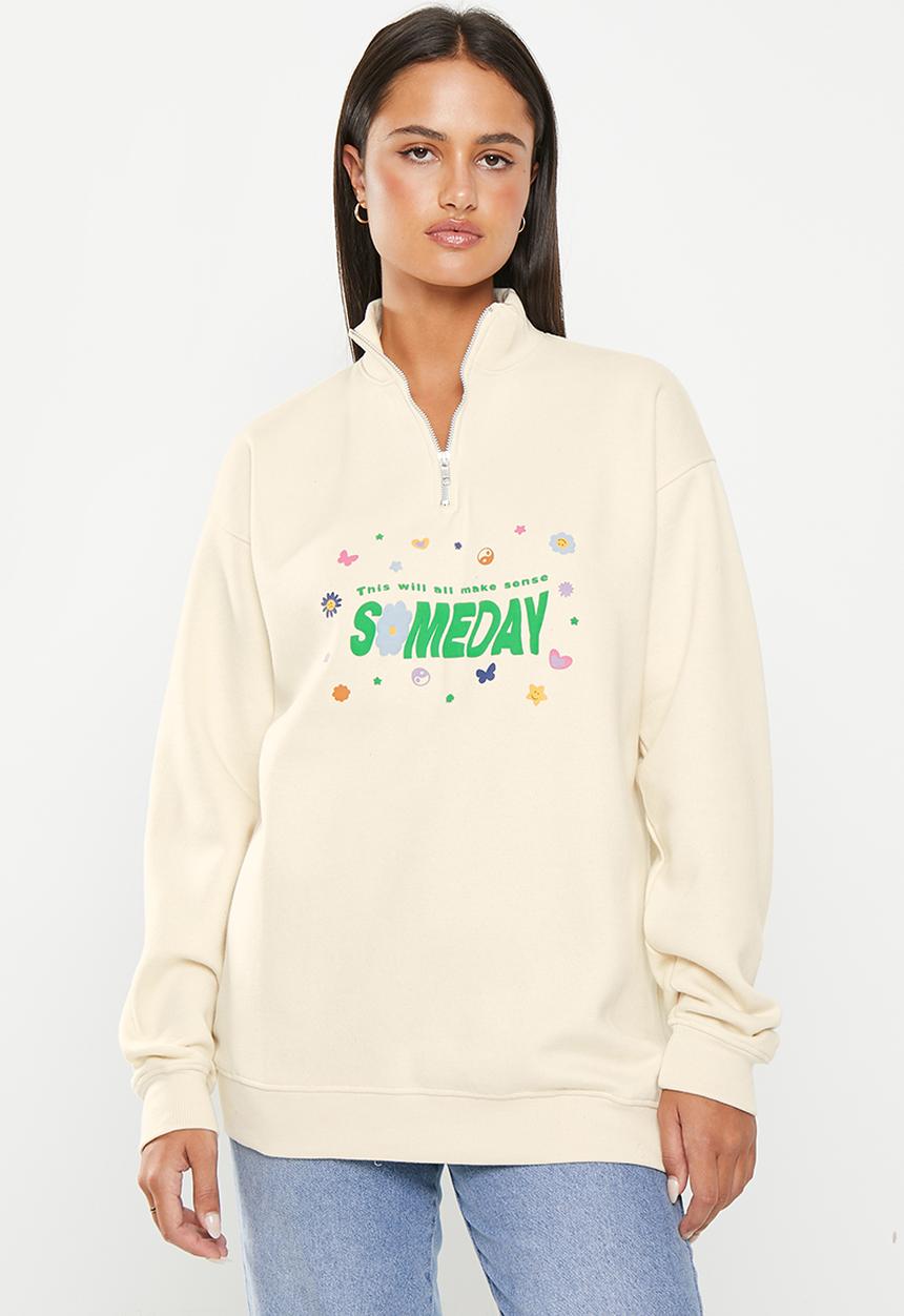 Daisy Street - 1/2 Zip boyfriend sweater - sand