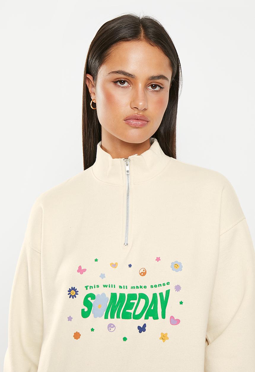 Daisy Street - 1/2 Zip boyfriend sweater - sand