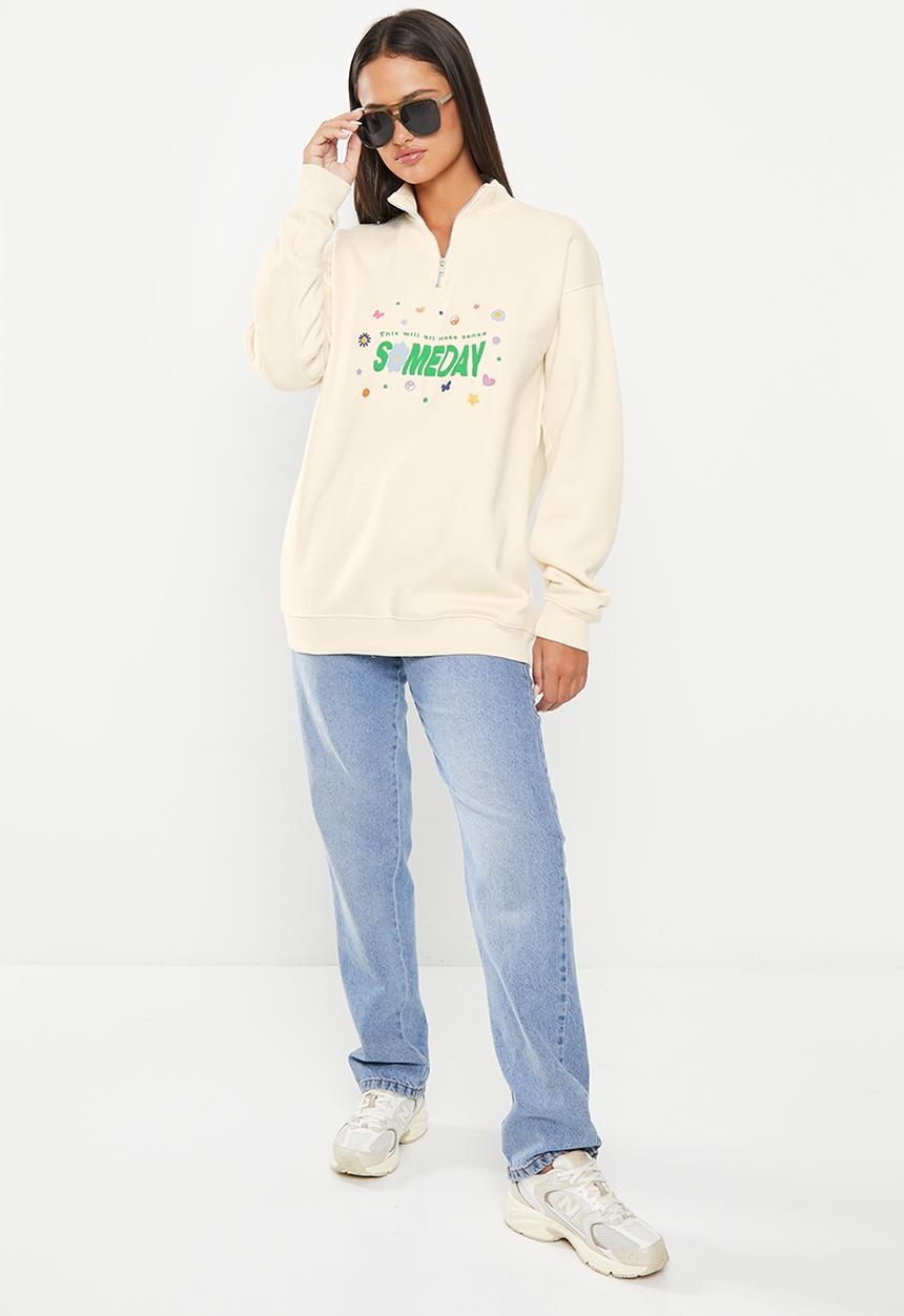 Daisy Street - 1/2 Zip boyfriend sweater - sand