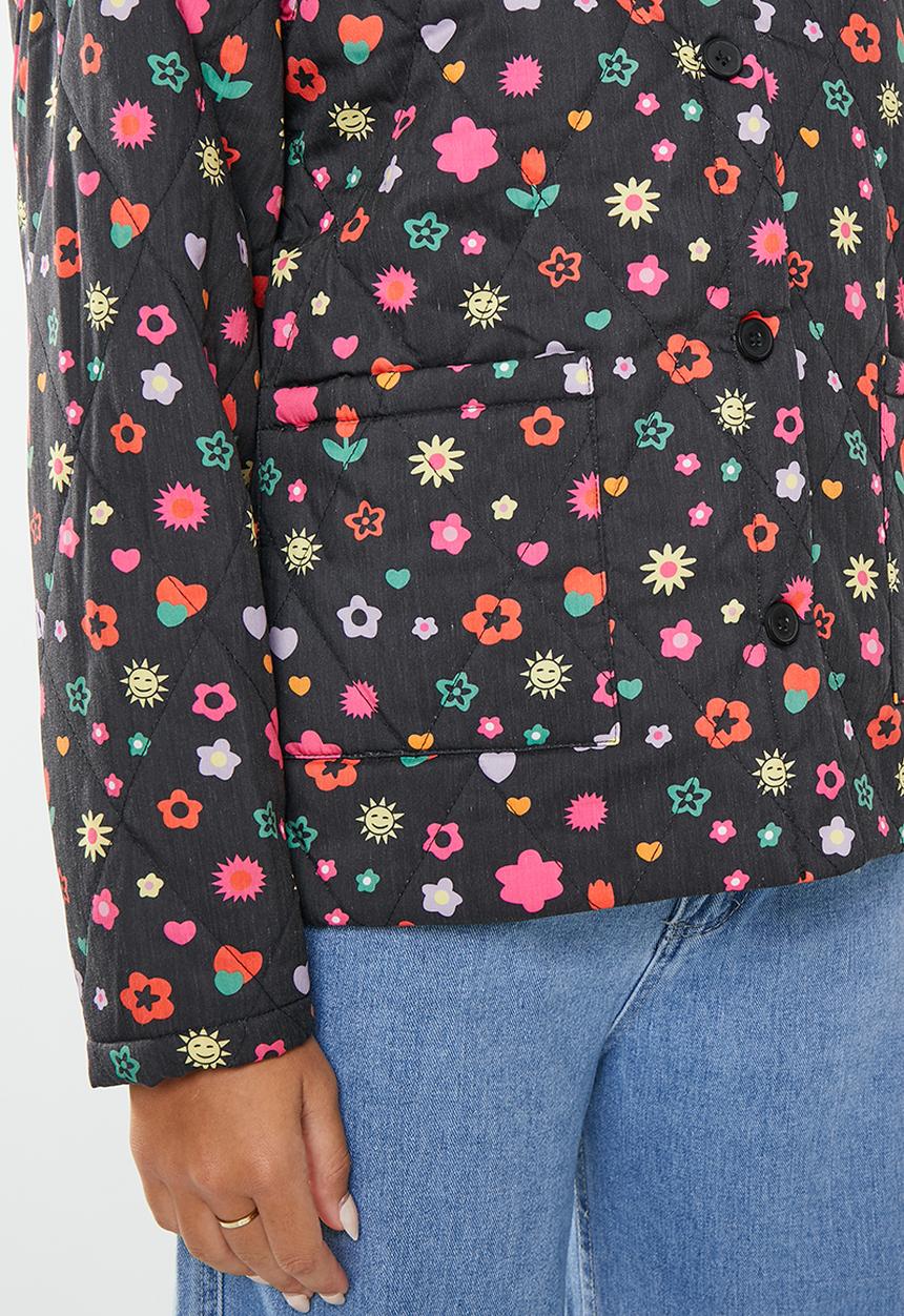 Daisy Street - Sticker print quilted collared coat - black