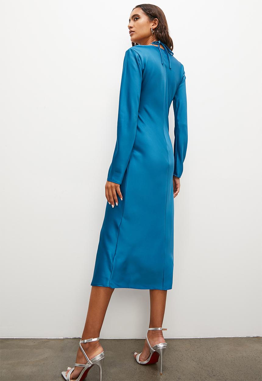 Superbalist - Tie detail long sleeve slip dress - blue sapphire