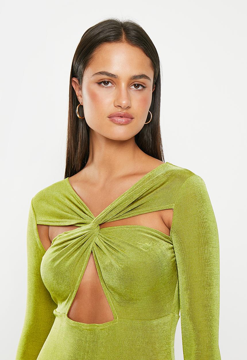 Daisy Street - Shimmer slinky mini dress - olive green