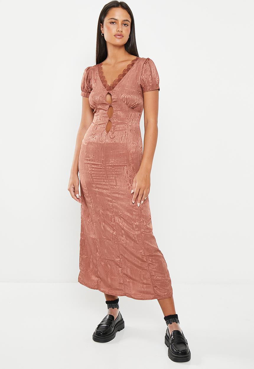 Daisy Street - Satin jacquard midaxi teadress - brown