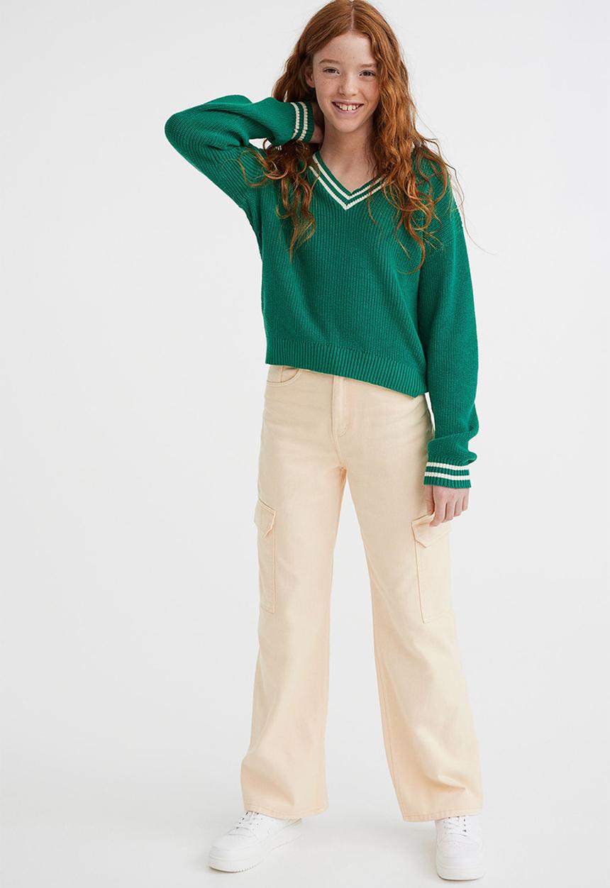 H&M - Wide fit high trousers - light yellow