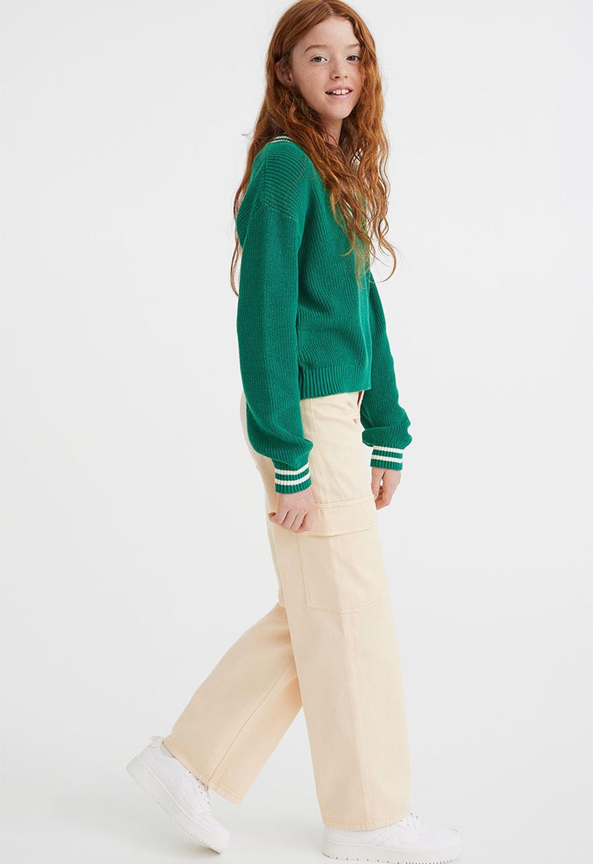 H&M - Wide fit high trousers - light yellow