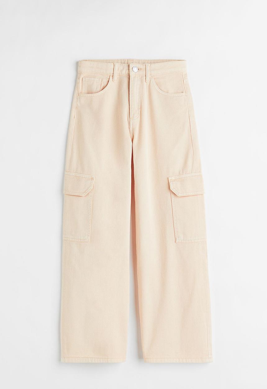 H&M - Wide fit high trousers - light yellow