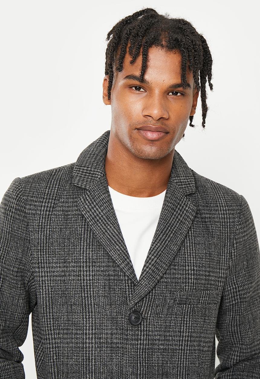 Only & Sons - Onsjaylon check wool coat otw - black