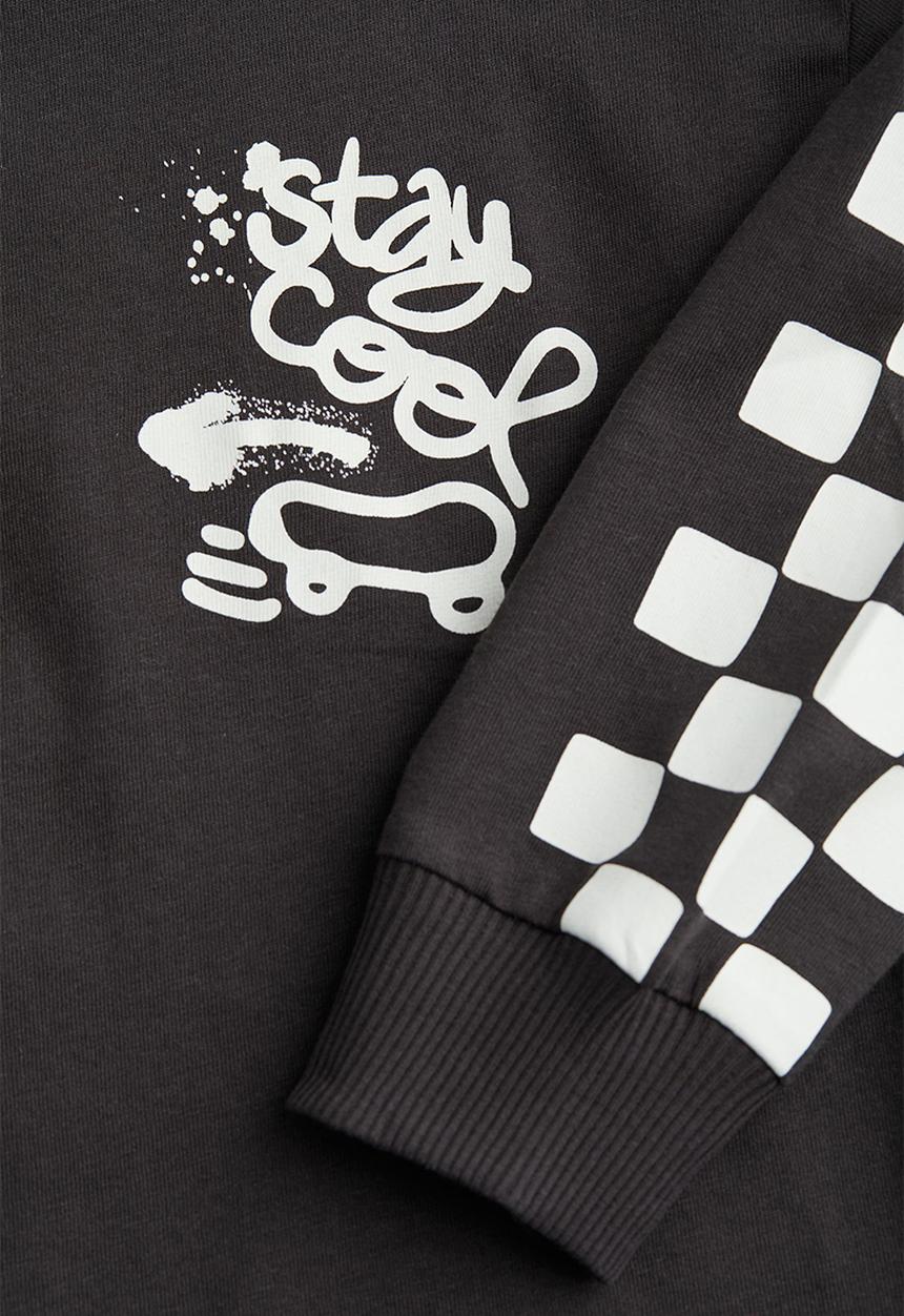 H&M - Cotton jersey top - black/checked