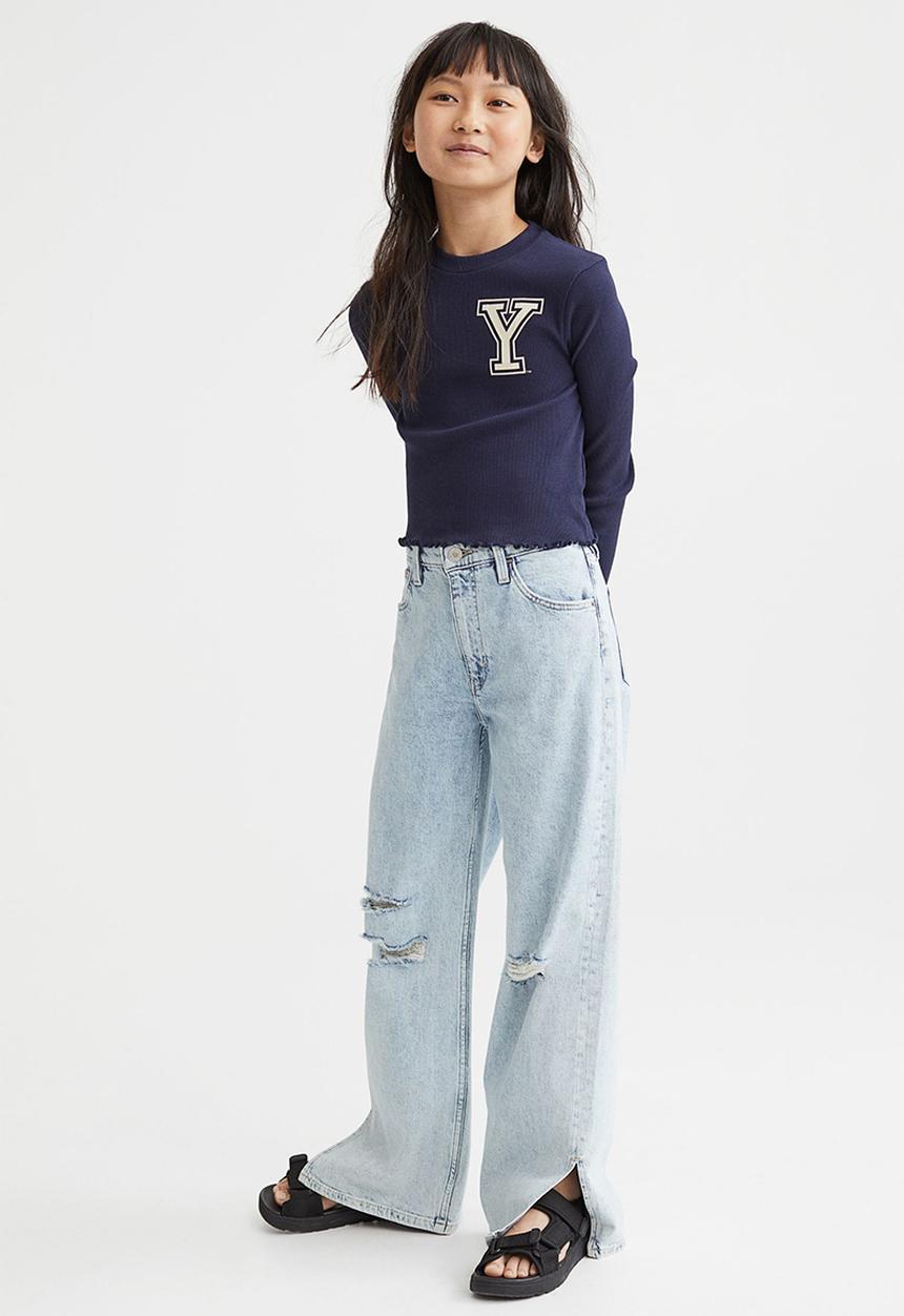 H&M - Printed jersey top - dark blue/yale