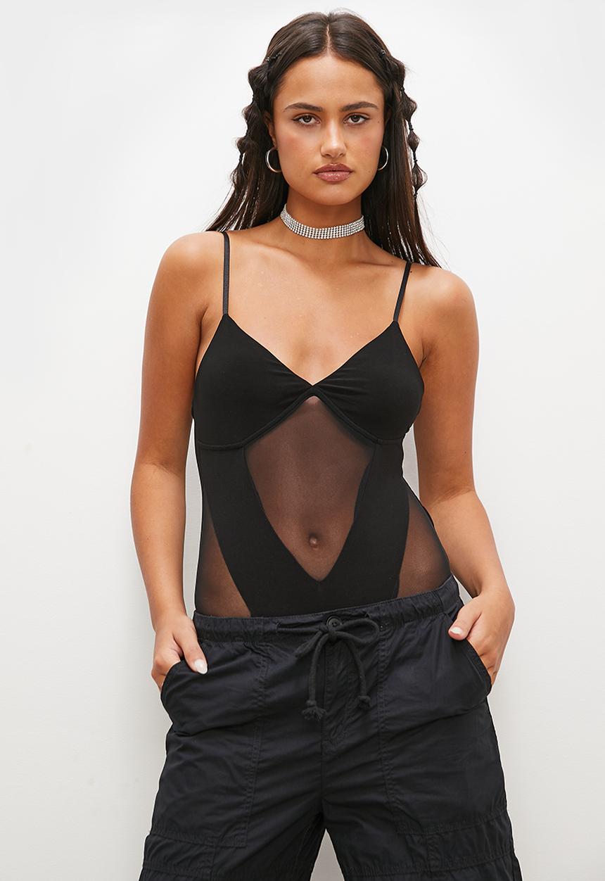 Blake - Mesh insert bodysuit - black