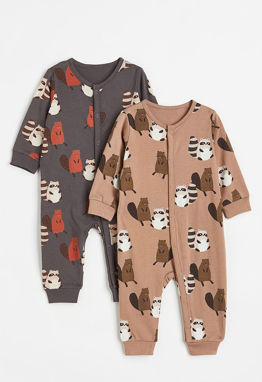 H&M - 2 Pack patterned cotton pyjamas - dark grey/animals