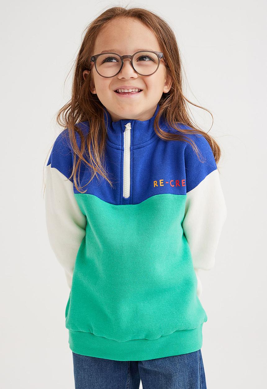 H&M - Oversized zip-top sweatshirt - green/block-coloured