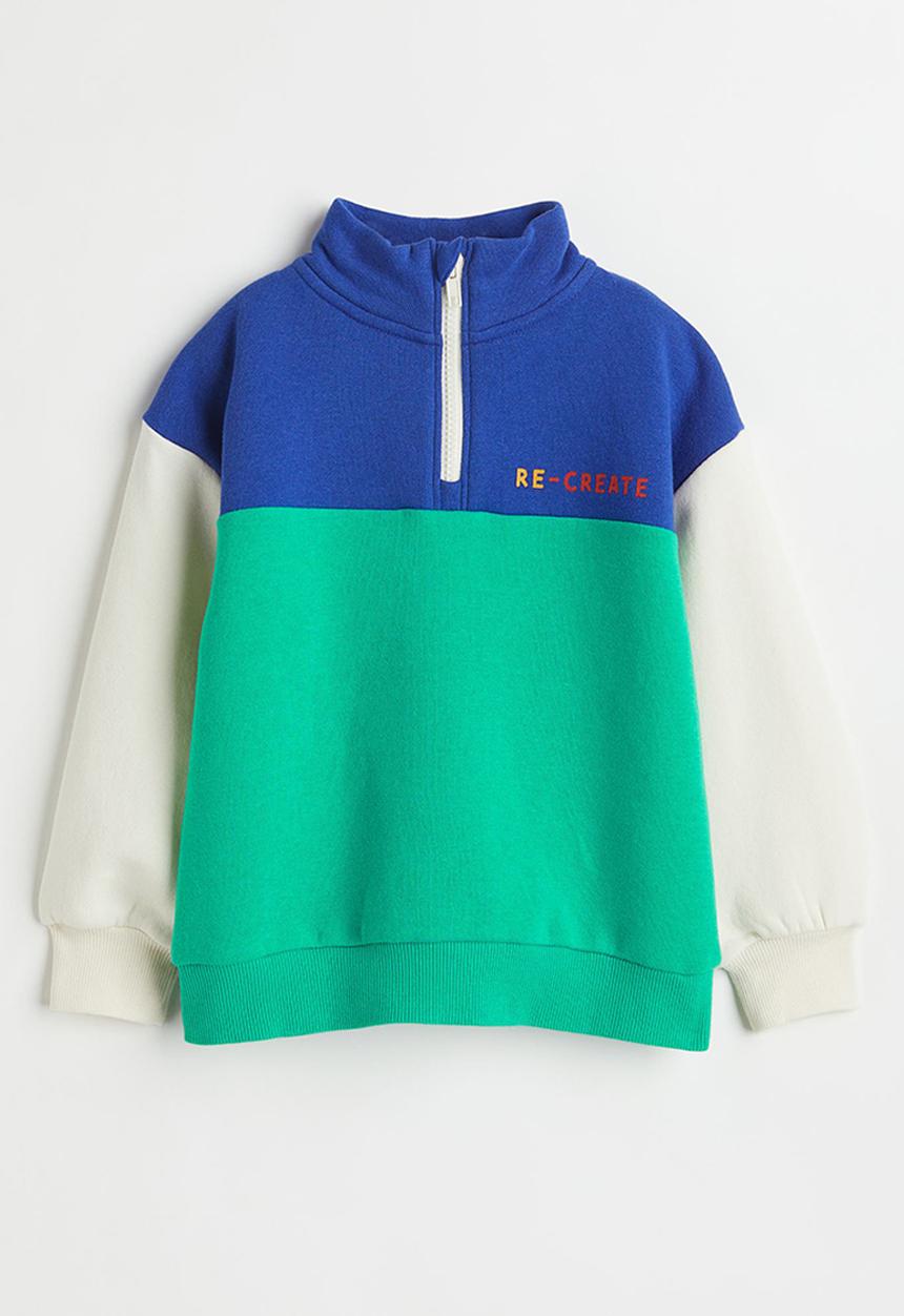 H&M - Oversized zip-top sweatshirt - green/block-coloured