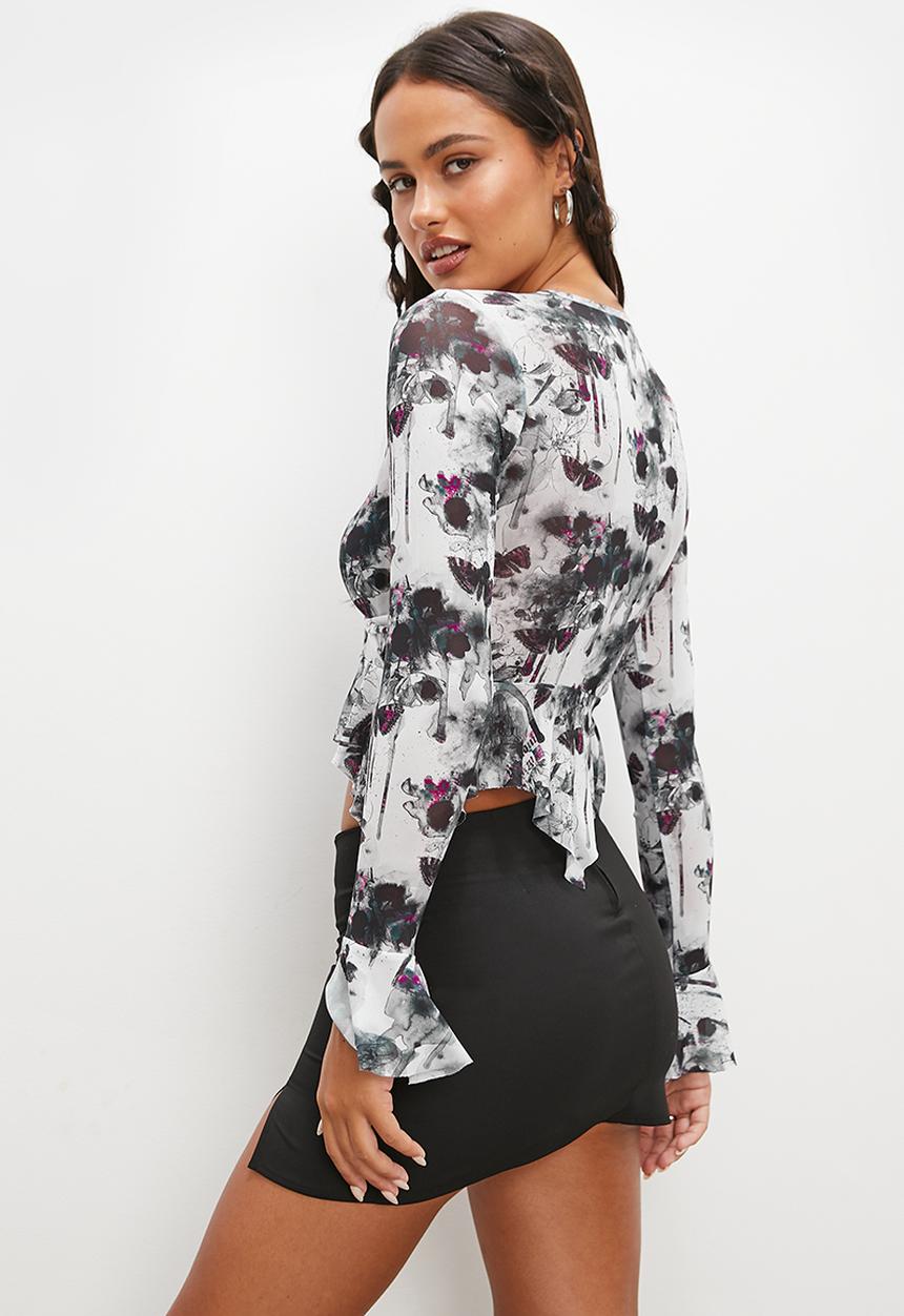 Blake - Ruffle mesh tee - pink paint splash butterfly