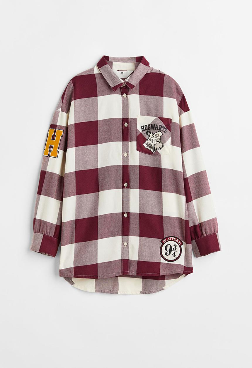 H&M - Oversized back-print shirt - dark red/harry potter