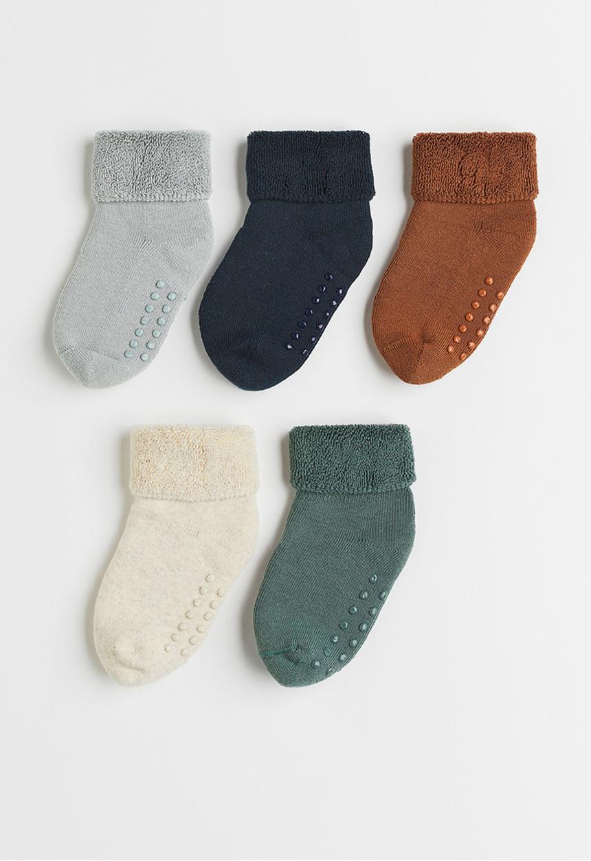 H&M - 5-Pack anti-slip socks - dark turquoise/brown