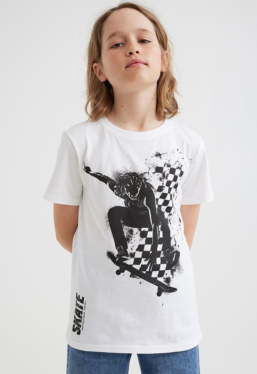 H&M - Cotton T-shirt - white/skate