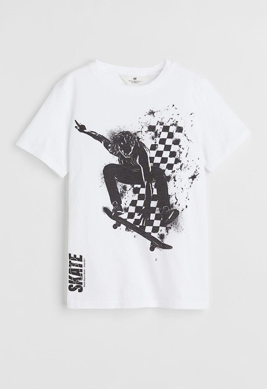 H&M - Cotton T-shirt - white/skate