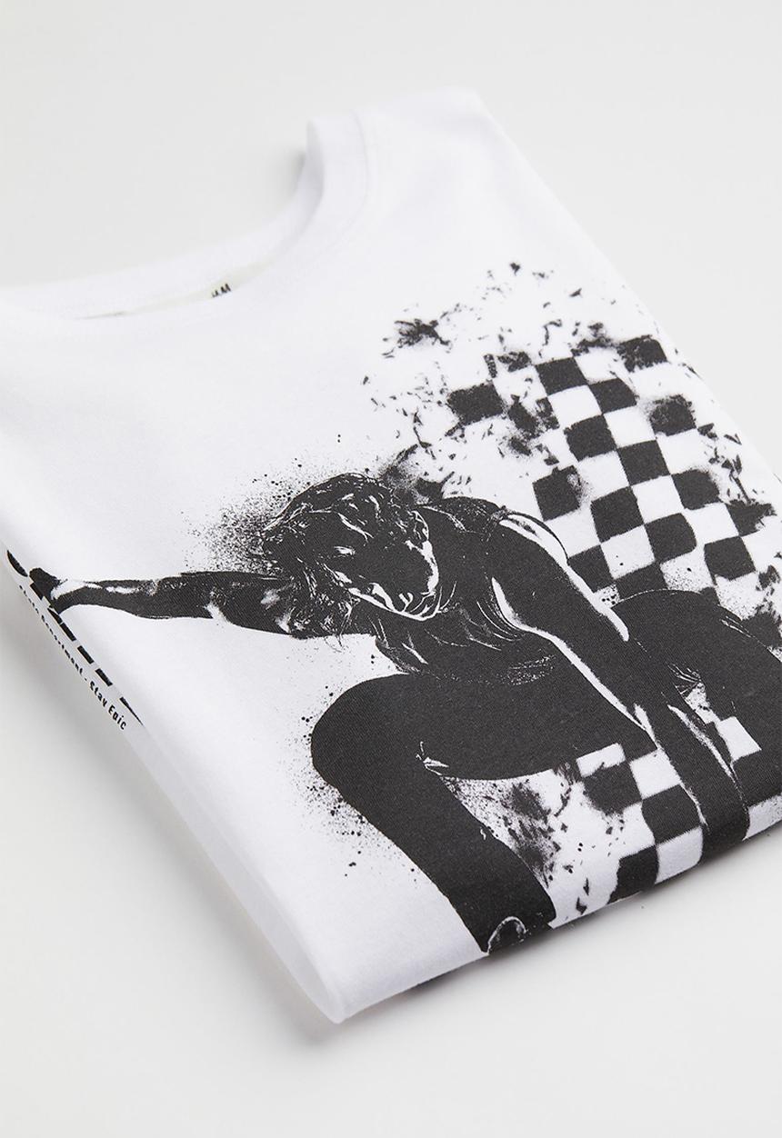 H&M - Cotton T-shirt - white/skate