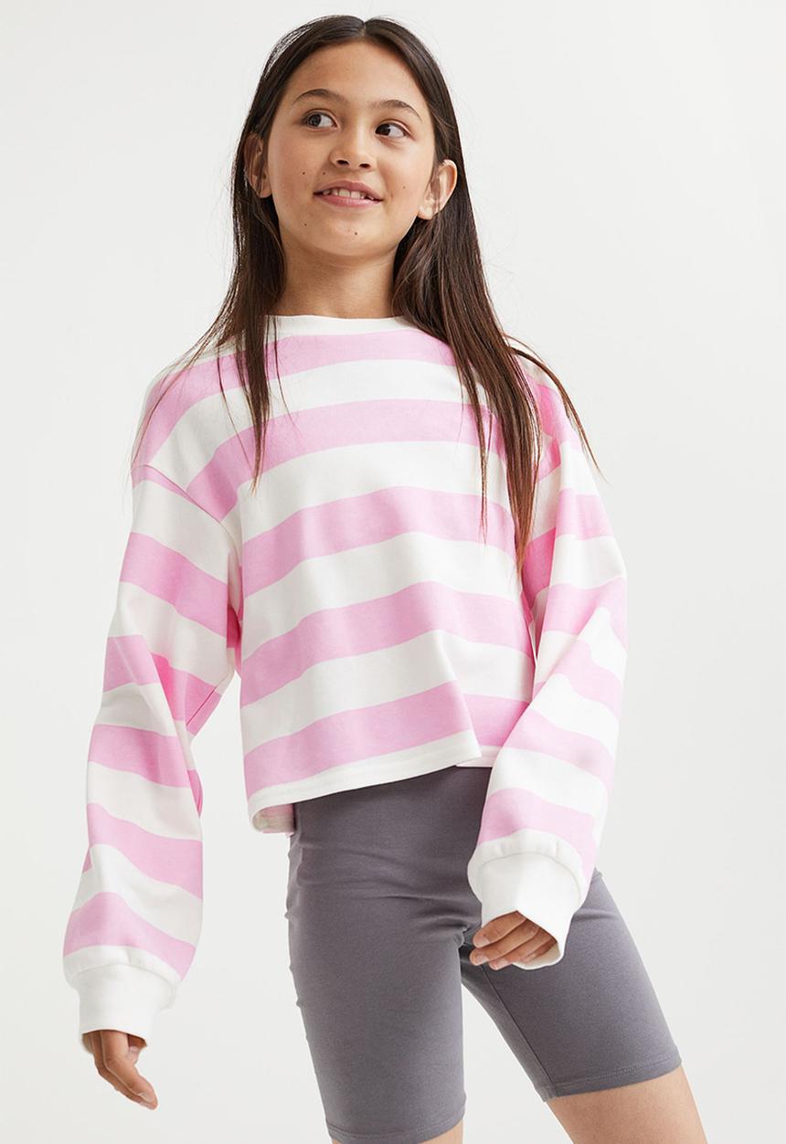 H&M - 2 Piece sweatshirt and cycling shorts set - light pink & white striped