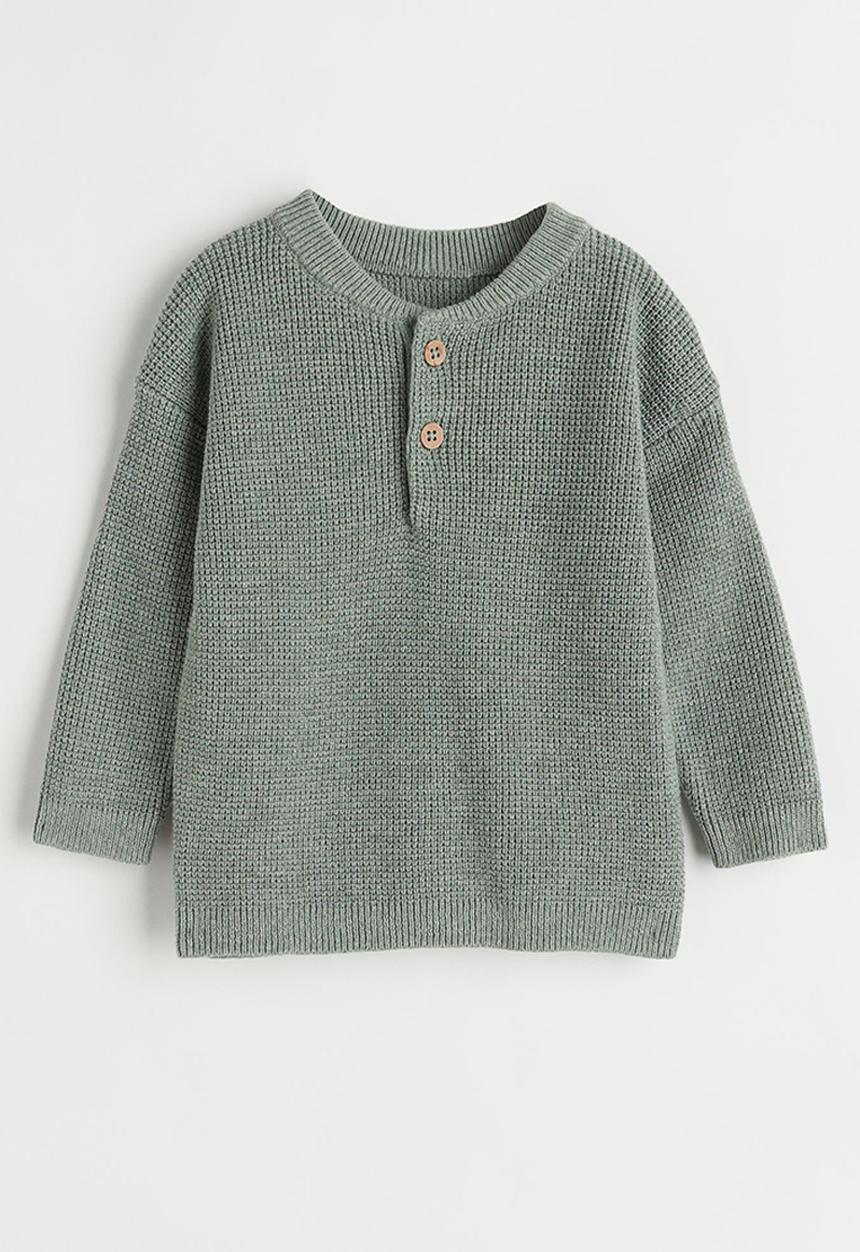 H&M - Waffle-knit henley top - sage green