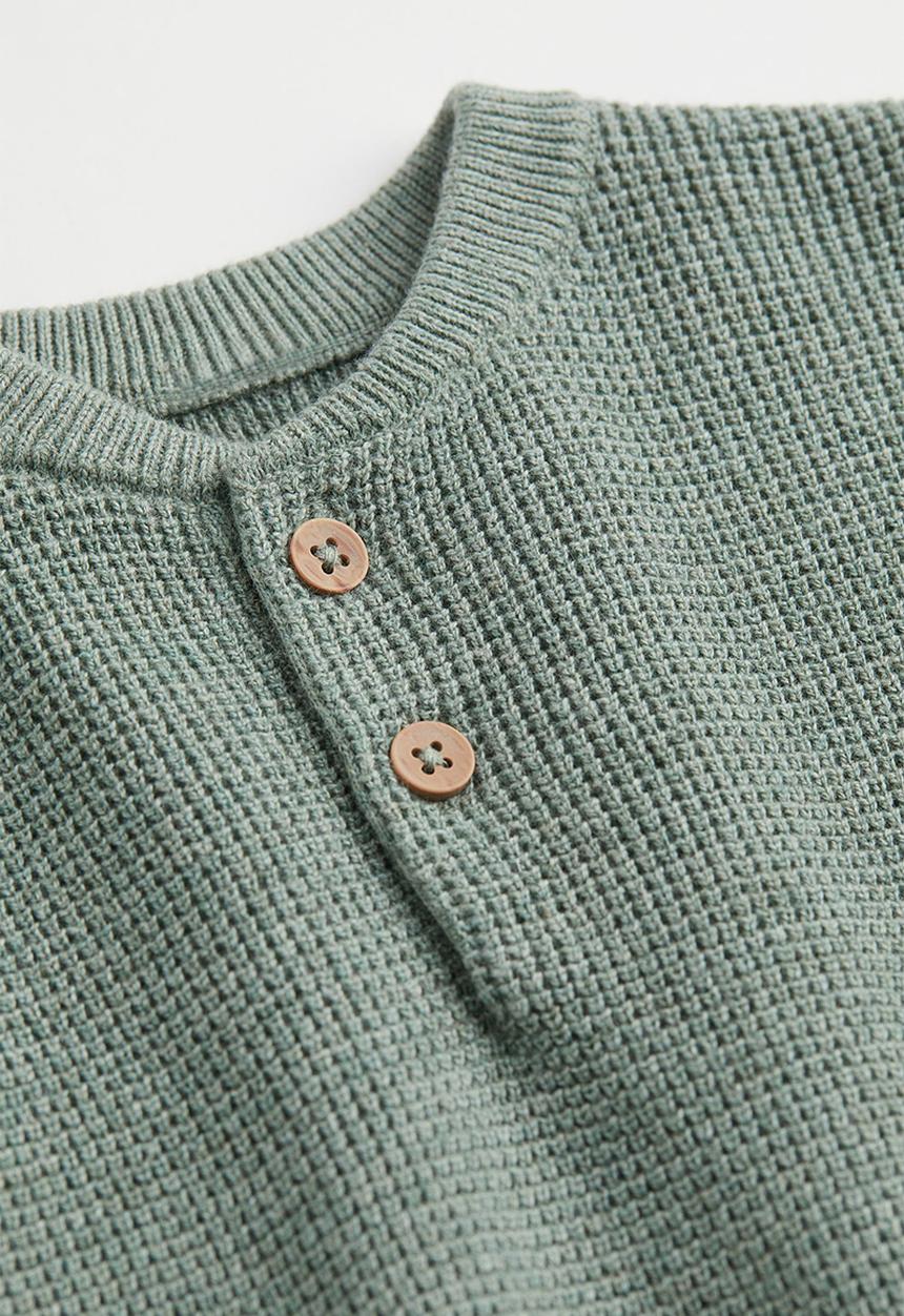 H&M - Waffle-knit henley top - sage green