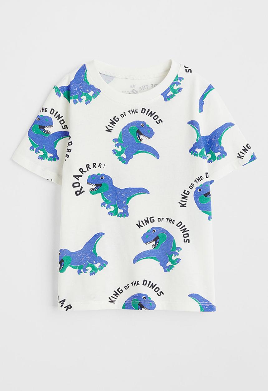 H&M - Cotton T-shirt - natural white/dinosaurs