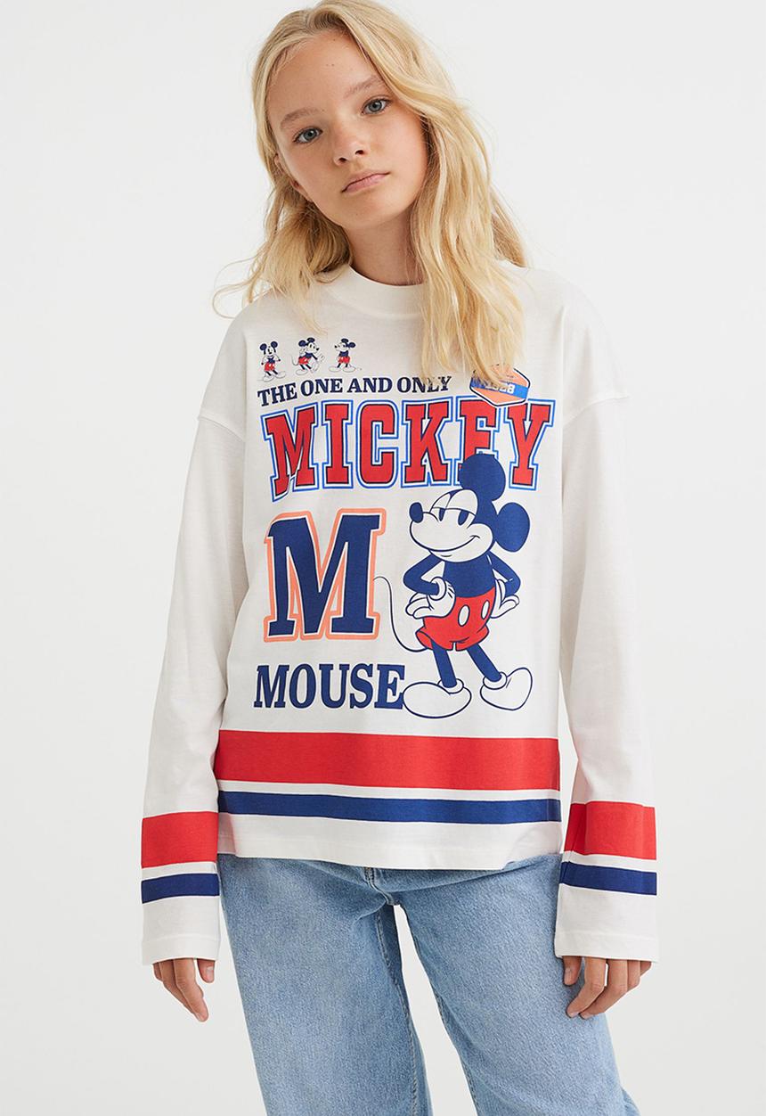 H&M - Printed cotton jersey top - cream/mickey mouse