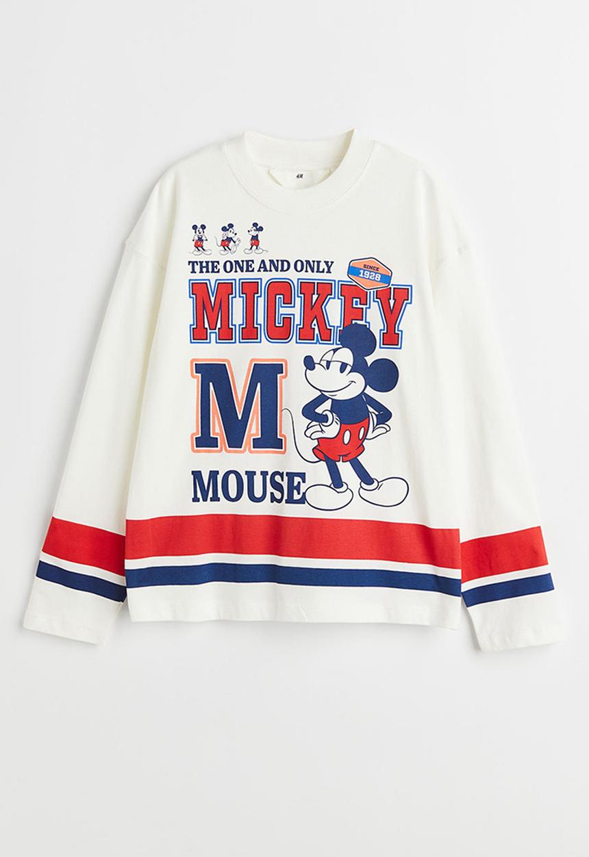 H&M - Printed cotton jersey top - cream/mickey mouse