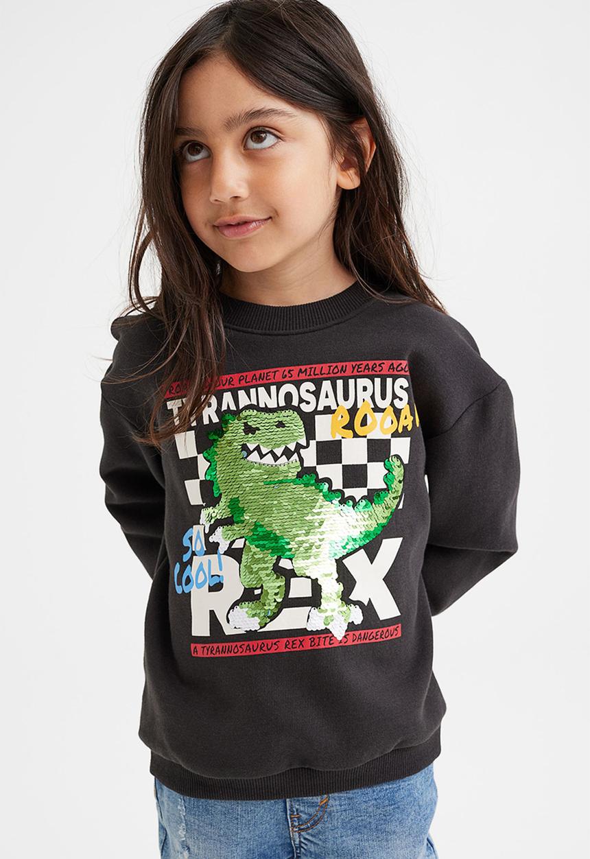 H&M - Reversible sequin-motif sweatshirt - black/dinosaur