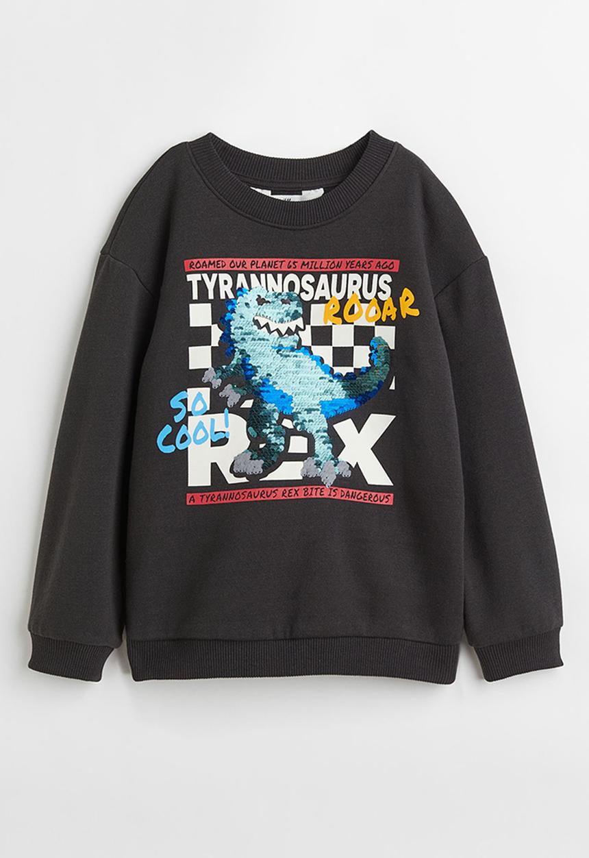 H&M - Reversible sequin-motif sweatshirt - black/dinosaur