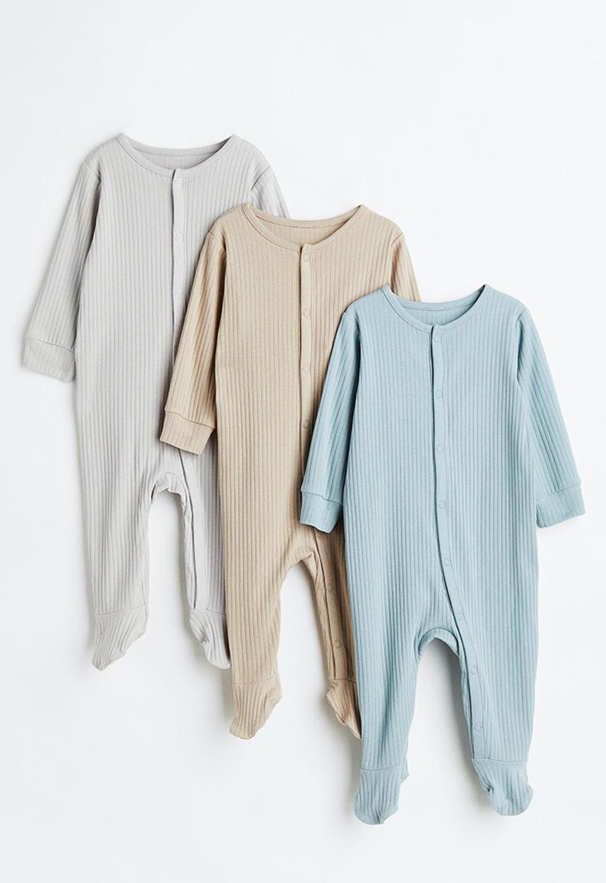 H&M - 3-Pack ribbed cotton pyjamas - multi
