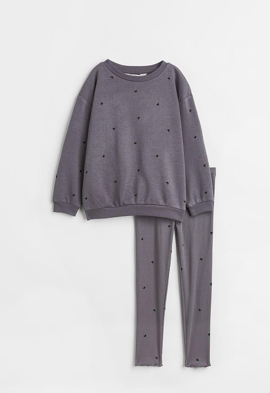 H&M - 2 Piece top and leggings set - dark grey/butterflies